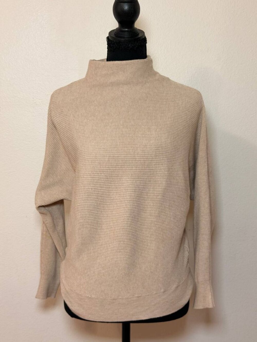 Magaschoni Camel Tan Ribbed Mock Neck Sweater Oversized M